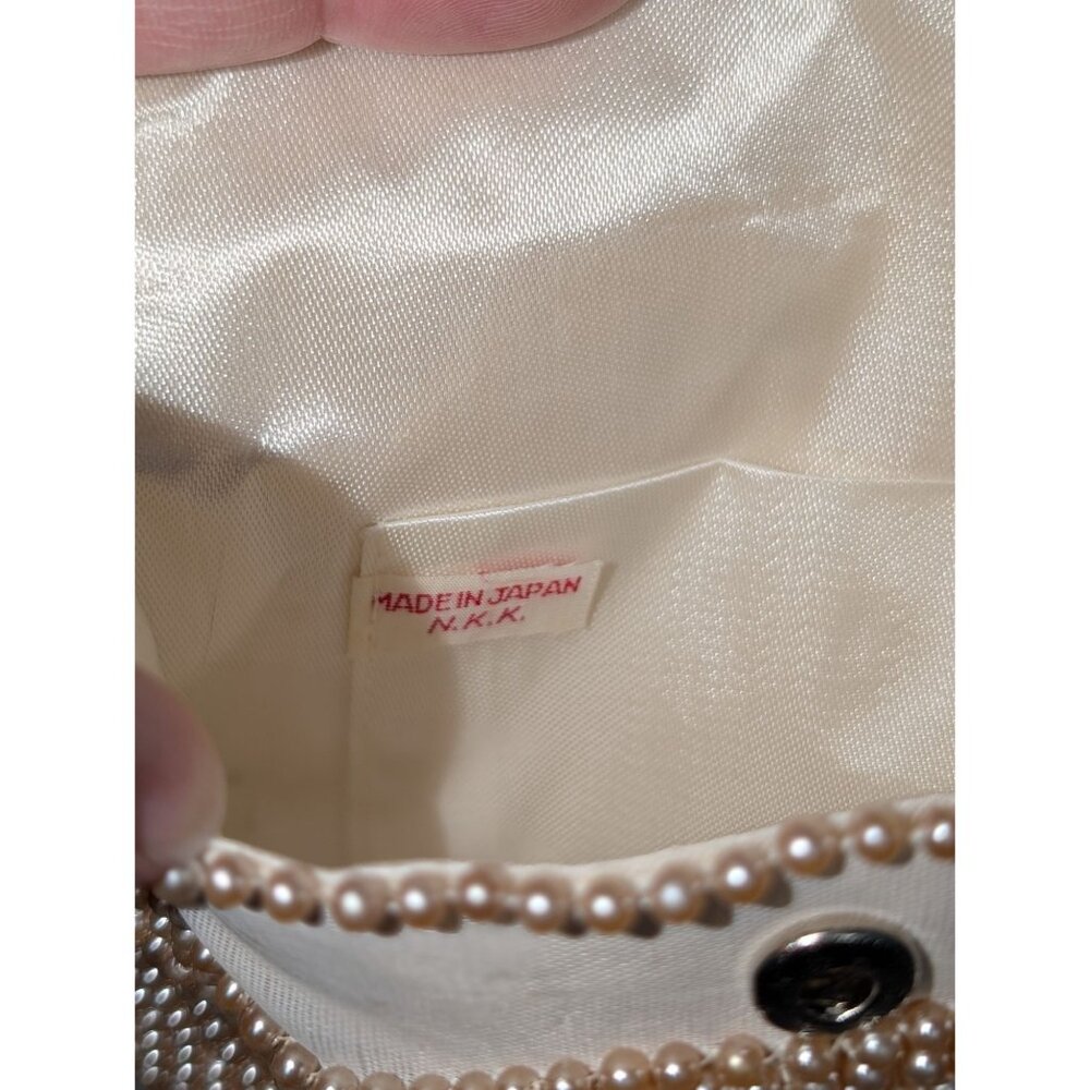 Vintage Pearl Beaded Clutch Floral Design made in Japan 4x7 Inches - Picture 3 of 11